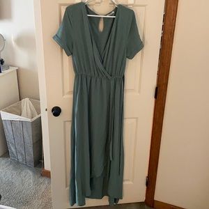 Wren and Ivory Dakota Faux Sage Green Maxi Long V Neck Boho Wrap Dress